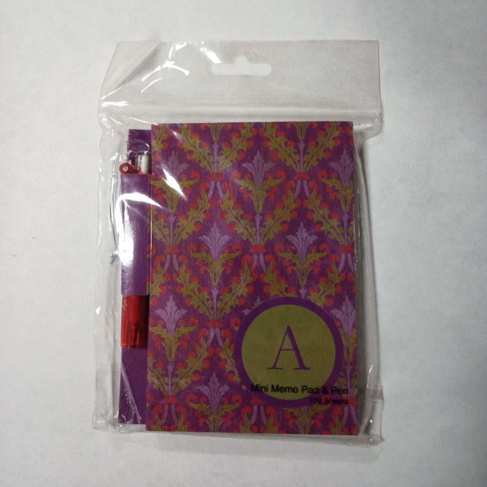 Decorative Mini Notepad with "A" Monogram and Mini-pen